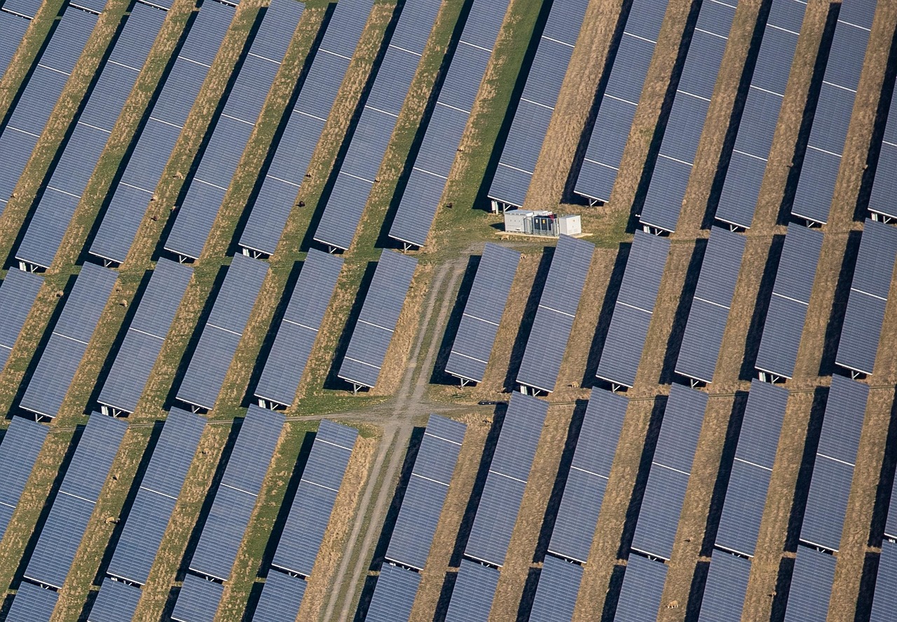Solar photovoltaic farm supplying clean energy infrastructure